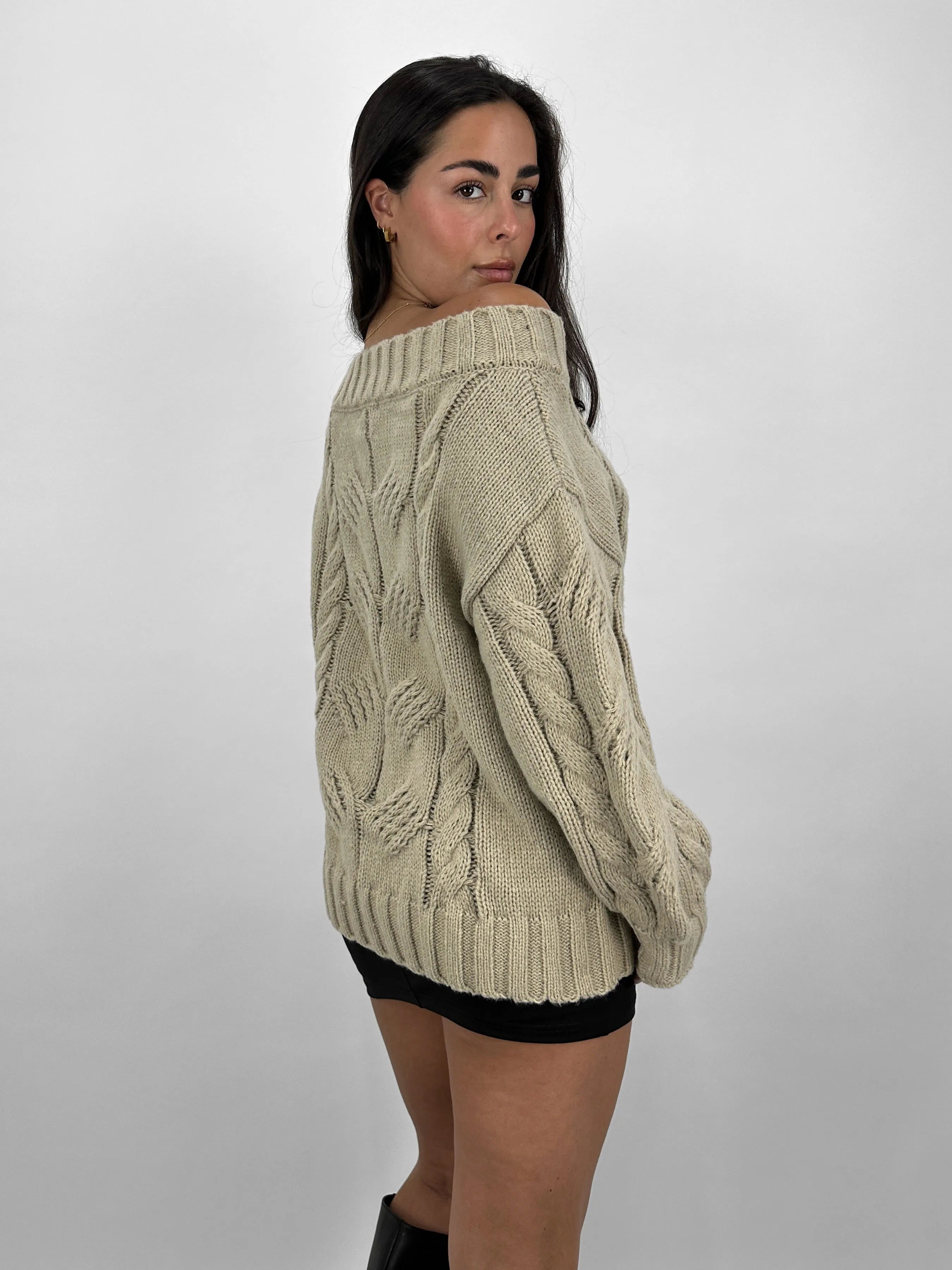 Slouch Shoulder Cable Knit Sweater