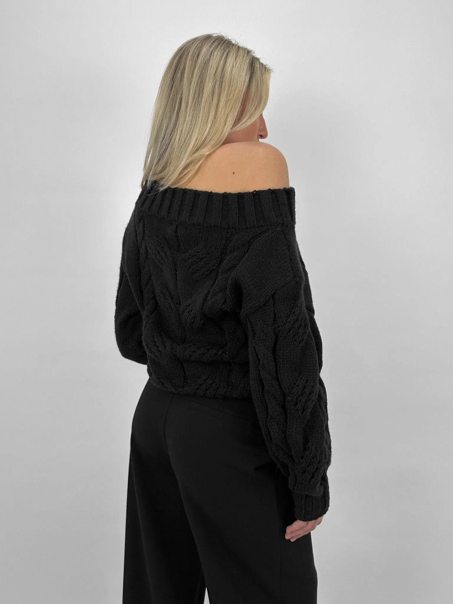 Slouch Shoulder Cable Knit Sweater