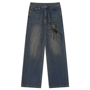 Spider Print Wide-Leg Jeans