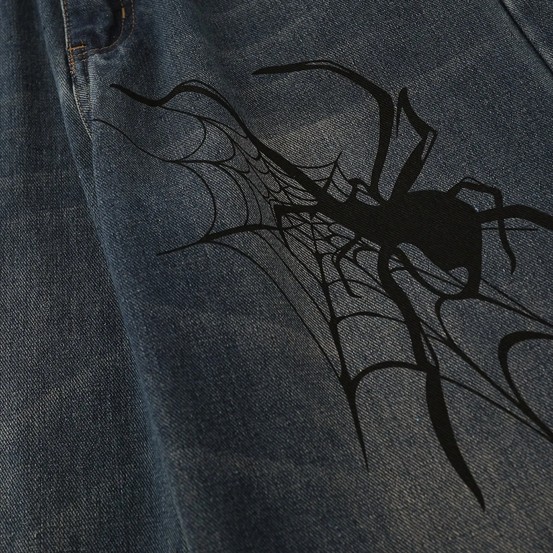 Spider Print Wide-Leg Jeans