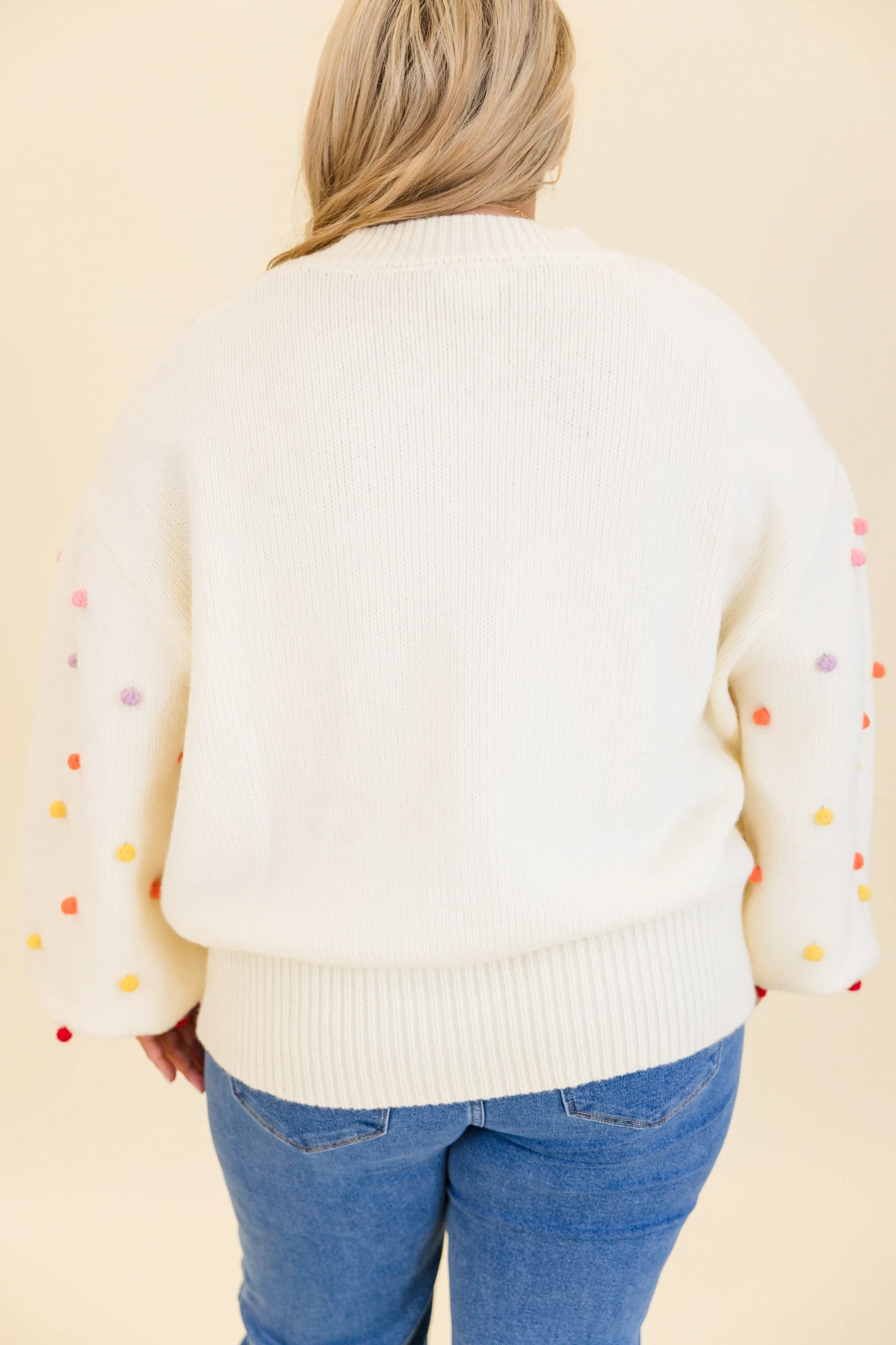 Spotted Charm Sweater, Cream