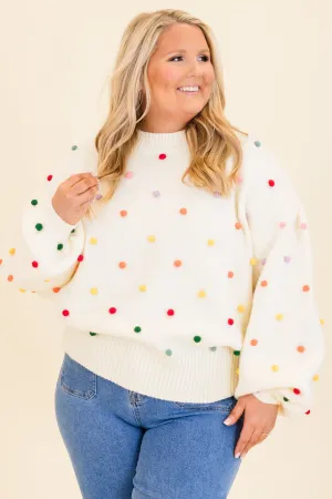 Spotted Charm Sweater, Cream