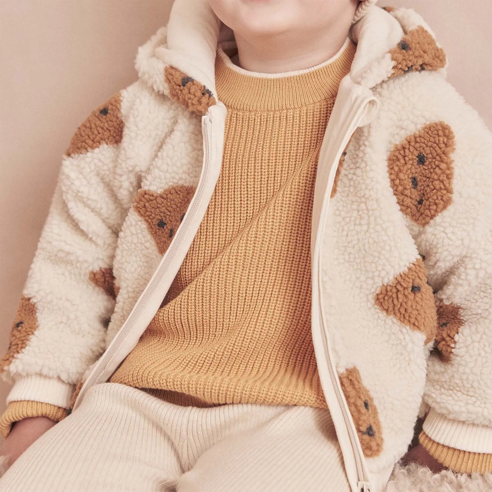 Teddy Bear Jacket & Knitted Leggings Outfit