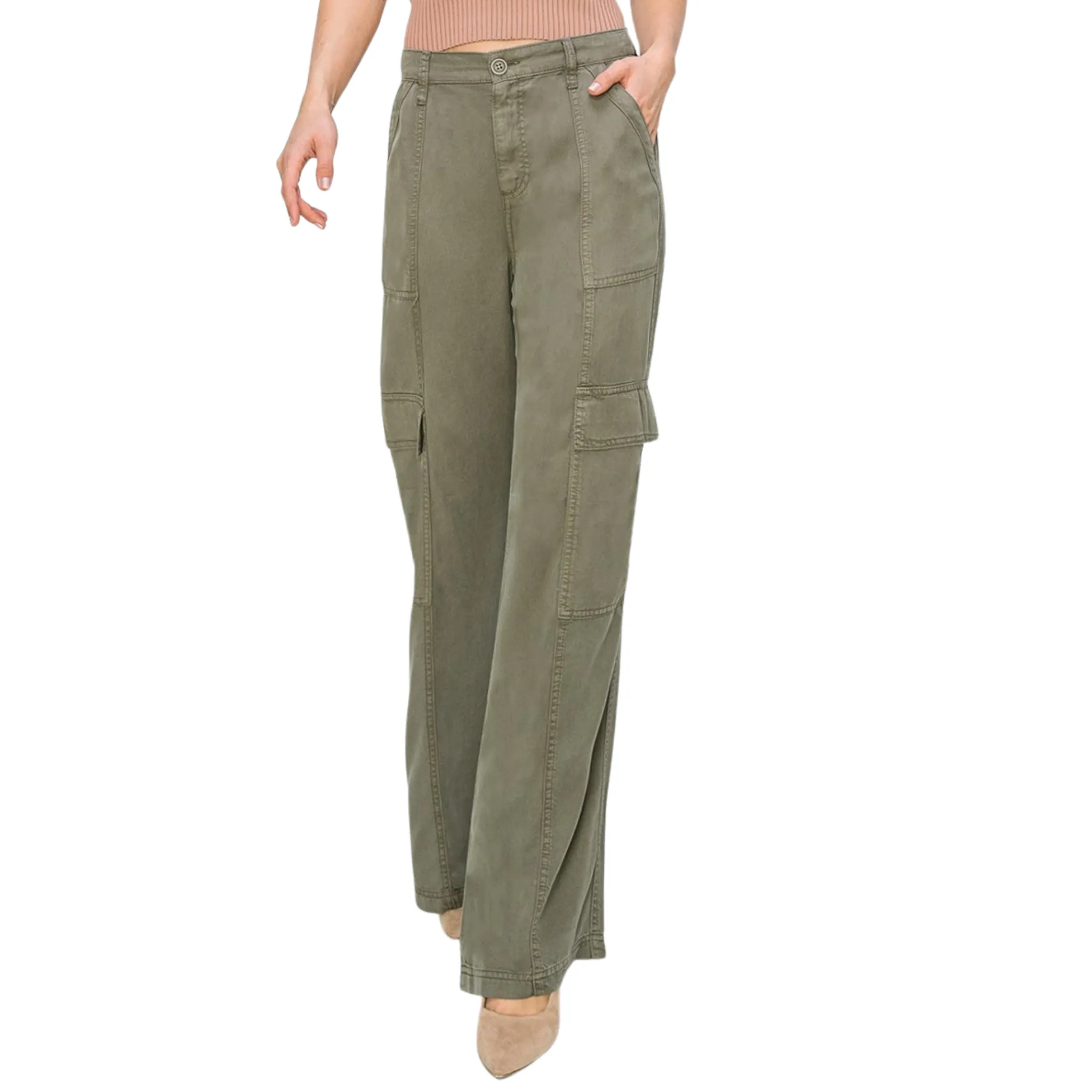 Tencel Wide Leg Cargo Pants