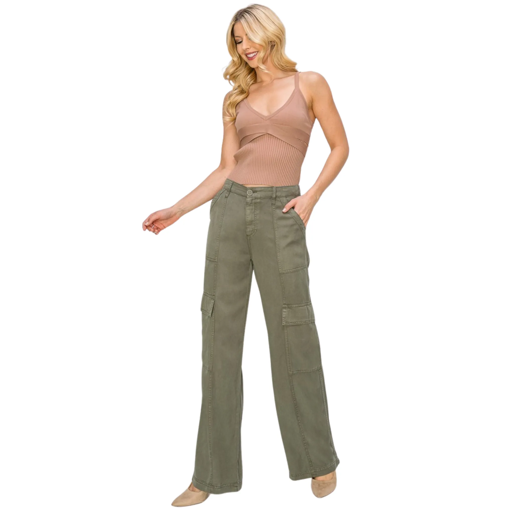 Tencel Wide Leg Cargo Pants