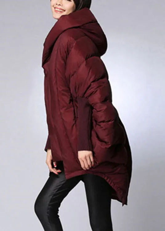 Trendy Mulberry hooded zippered Cloak Sleeves Winter Duck Down coat