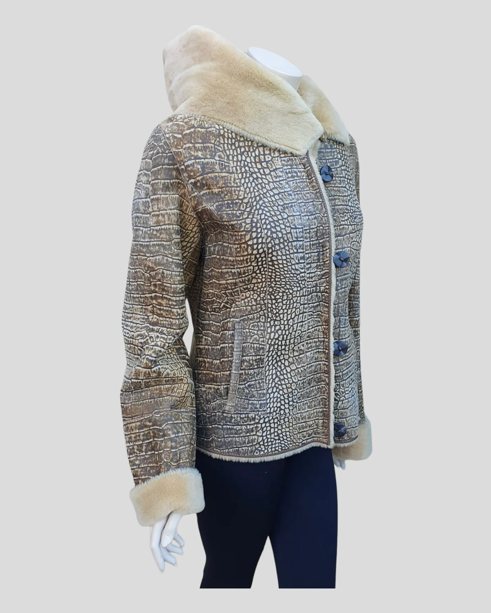 Vintage Reversible Golden Croc Stenciled Shearling Jacket (Never Been Worn!)