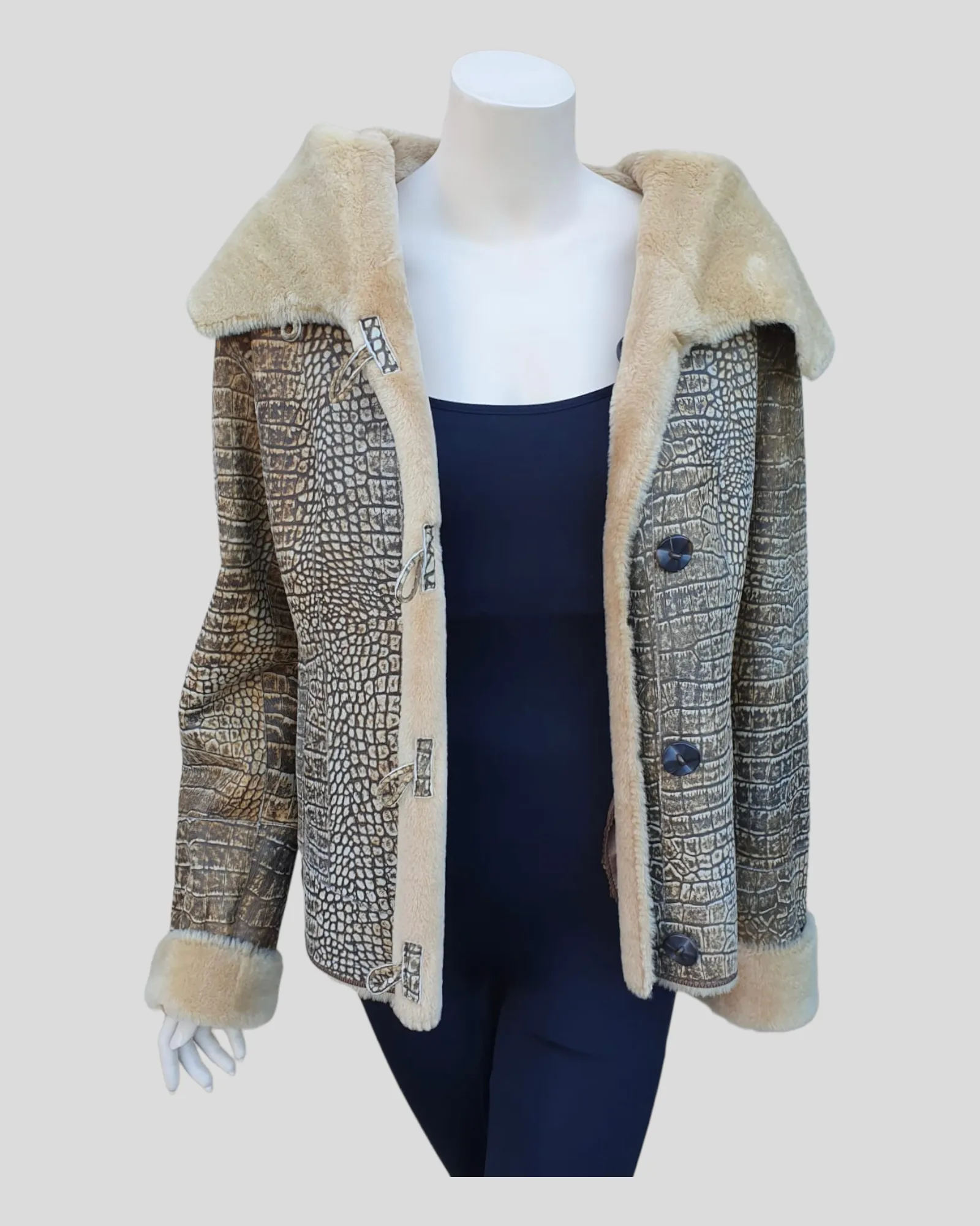 Vintage Reversible Golden Croc Stenciled Shearling Jacket (Never Been Worn!)