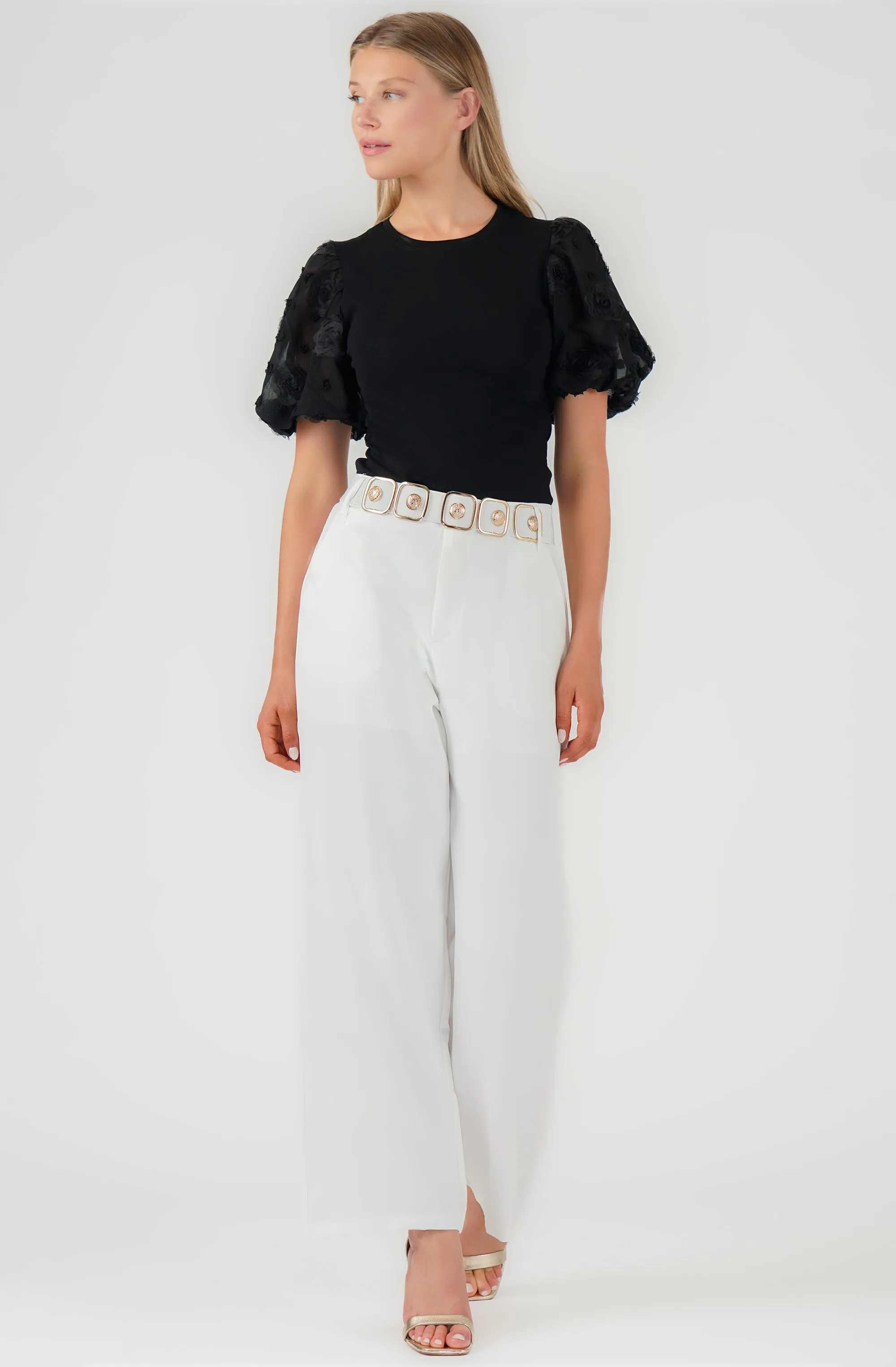 Wide Leg Pant with Gold Belt