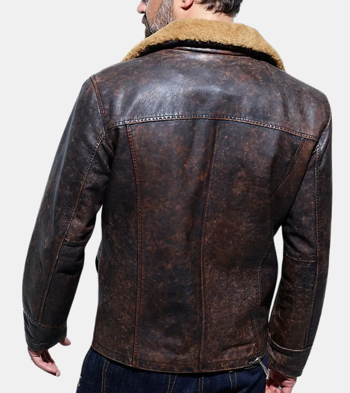 Willown Men's Brown Shearling Distressed  Leather Jacket