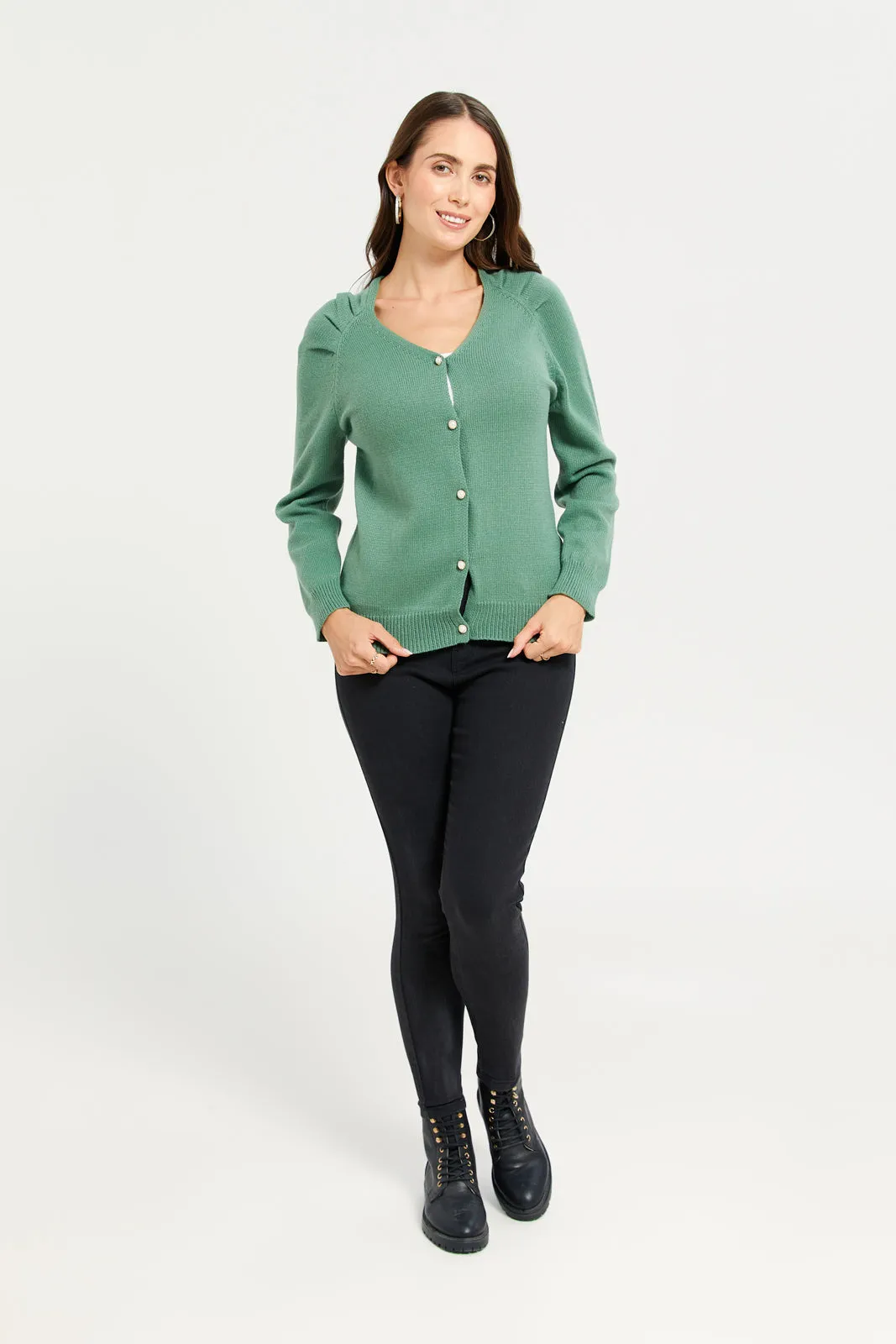 Women Green Soft Jersey Cardigan