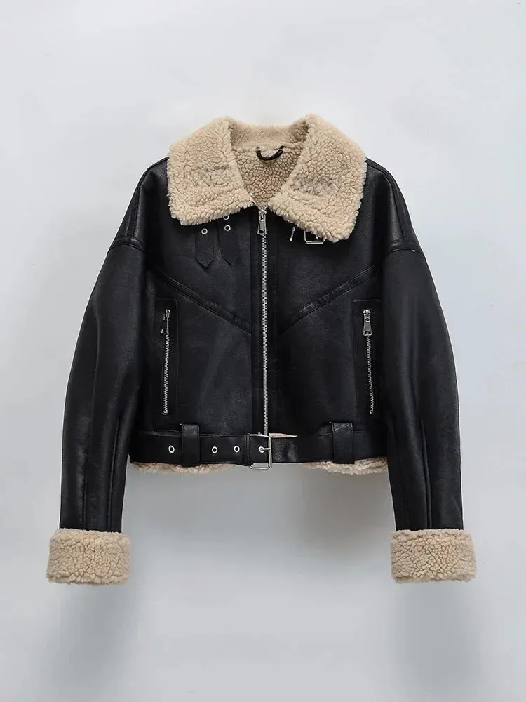 Women Shearling-Lined Biker Jacket – Outerwear for Fall and Winter