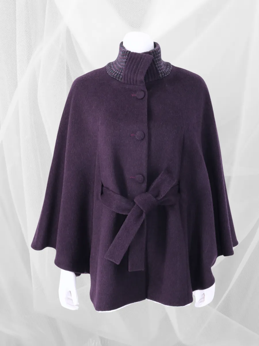 Women's Baby Alpaca Belted CLARA Cape - Purple