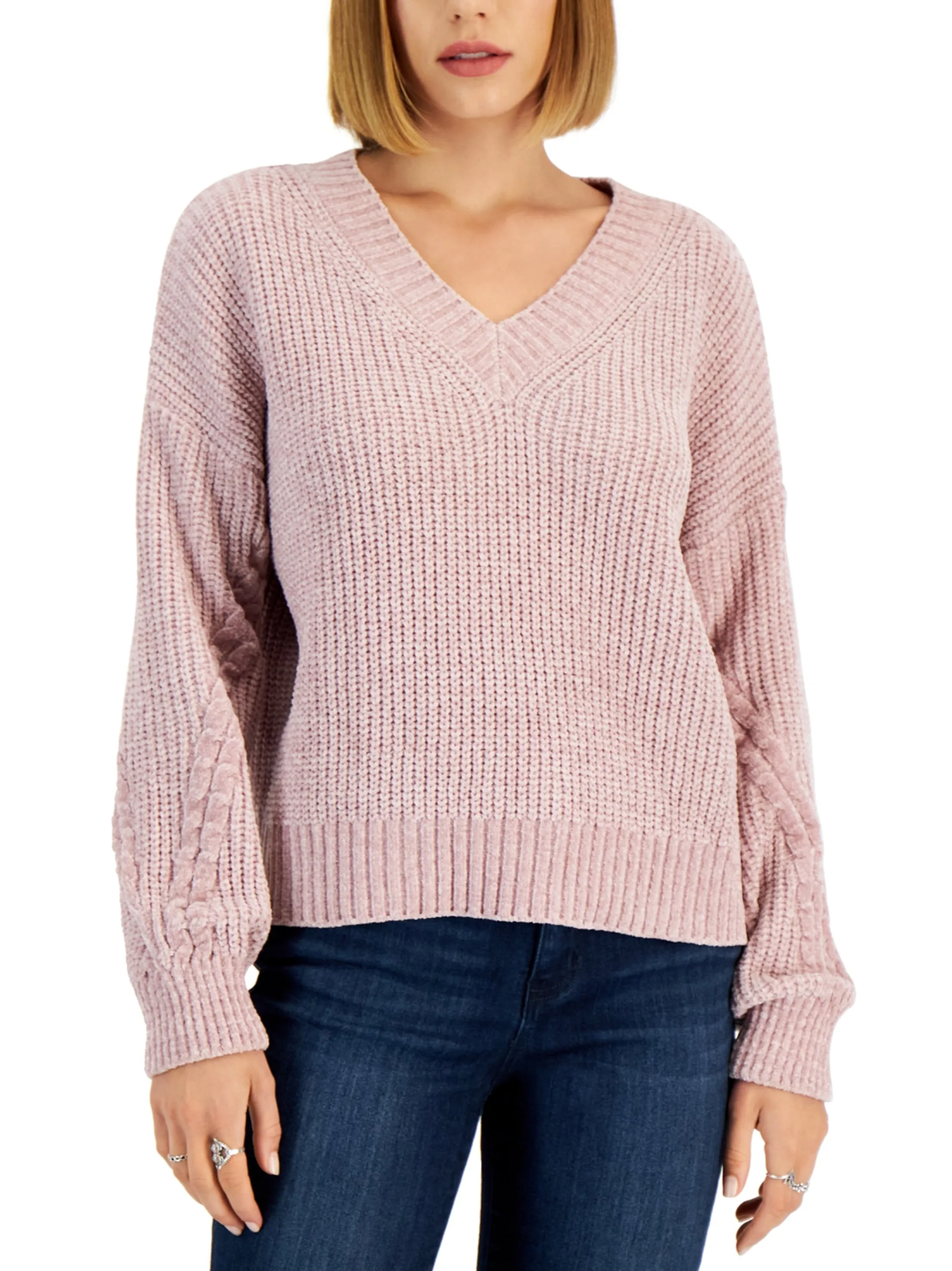 Women's Chunky Cable-Knit Sweater,Light Purple