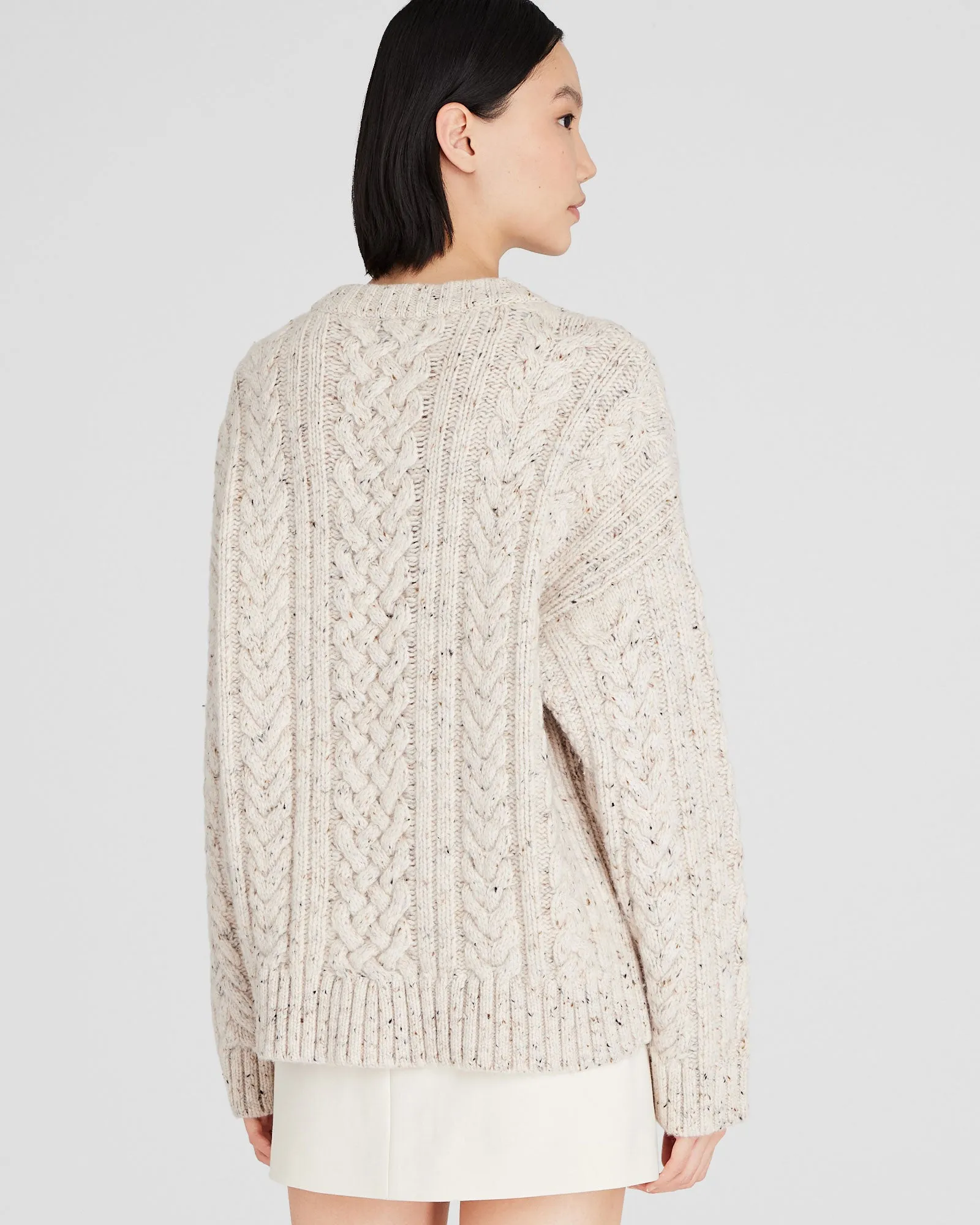 Wool Blend Cable-Knit Donegal Sweater