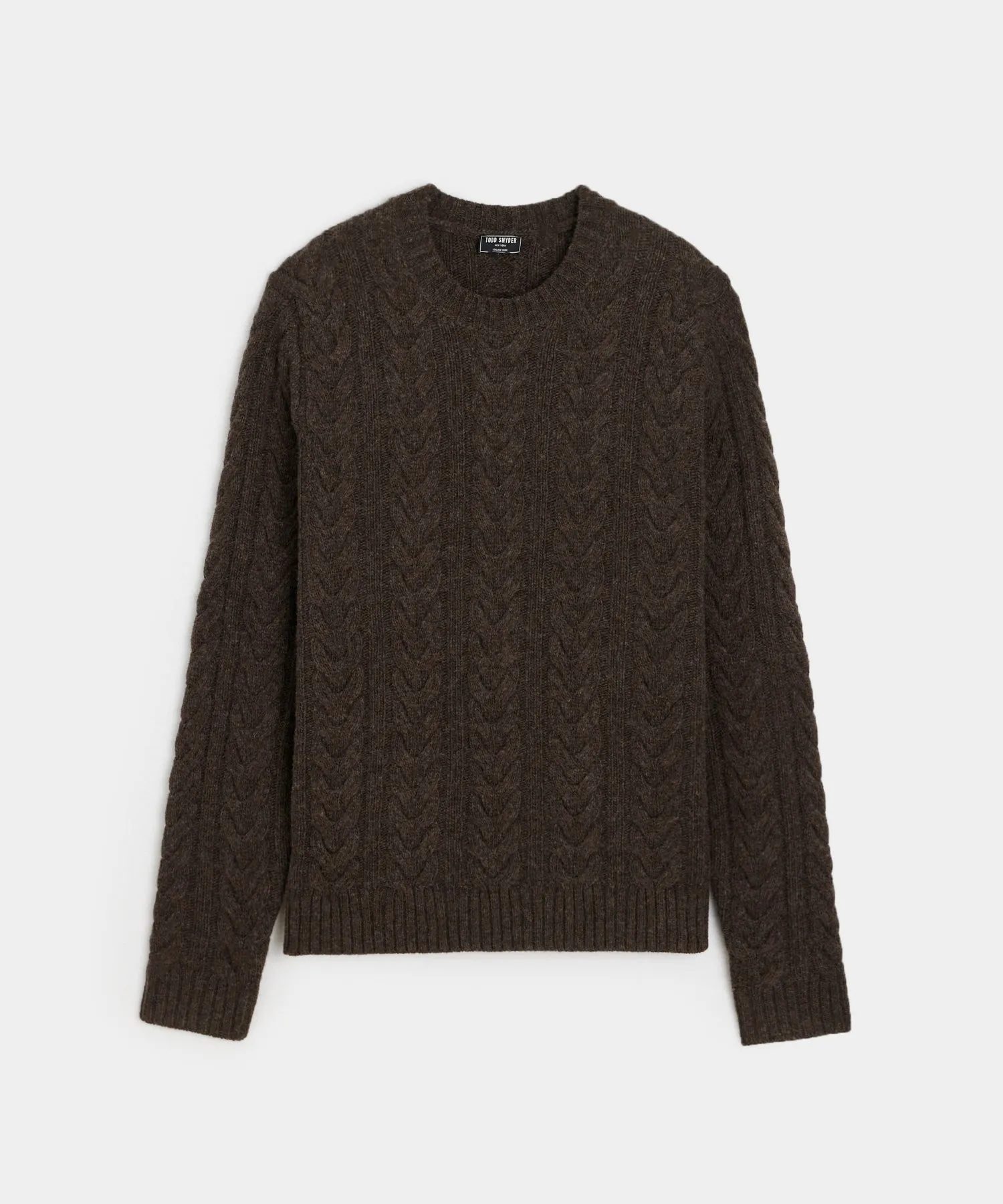 Wool Cable Crewneck Sweater in Espresso Bean